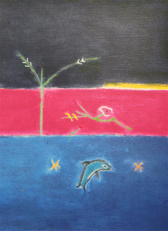 § Craigie Aitchison (1926-2009) Dolphin, 17.75 x 13.5in., unframed